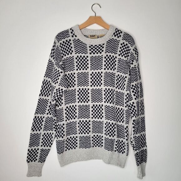 Northwest Territory Black and White Patterned Crewneck Sweater M Cotton Vintage - Picture 1 of 7